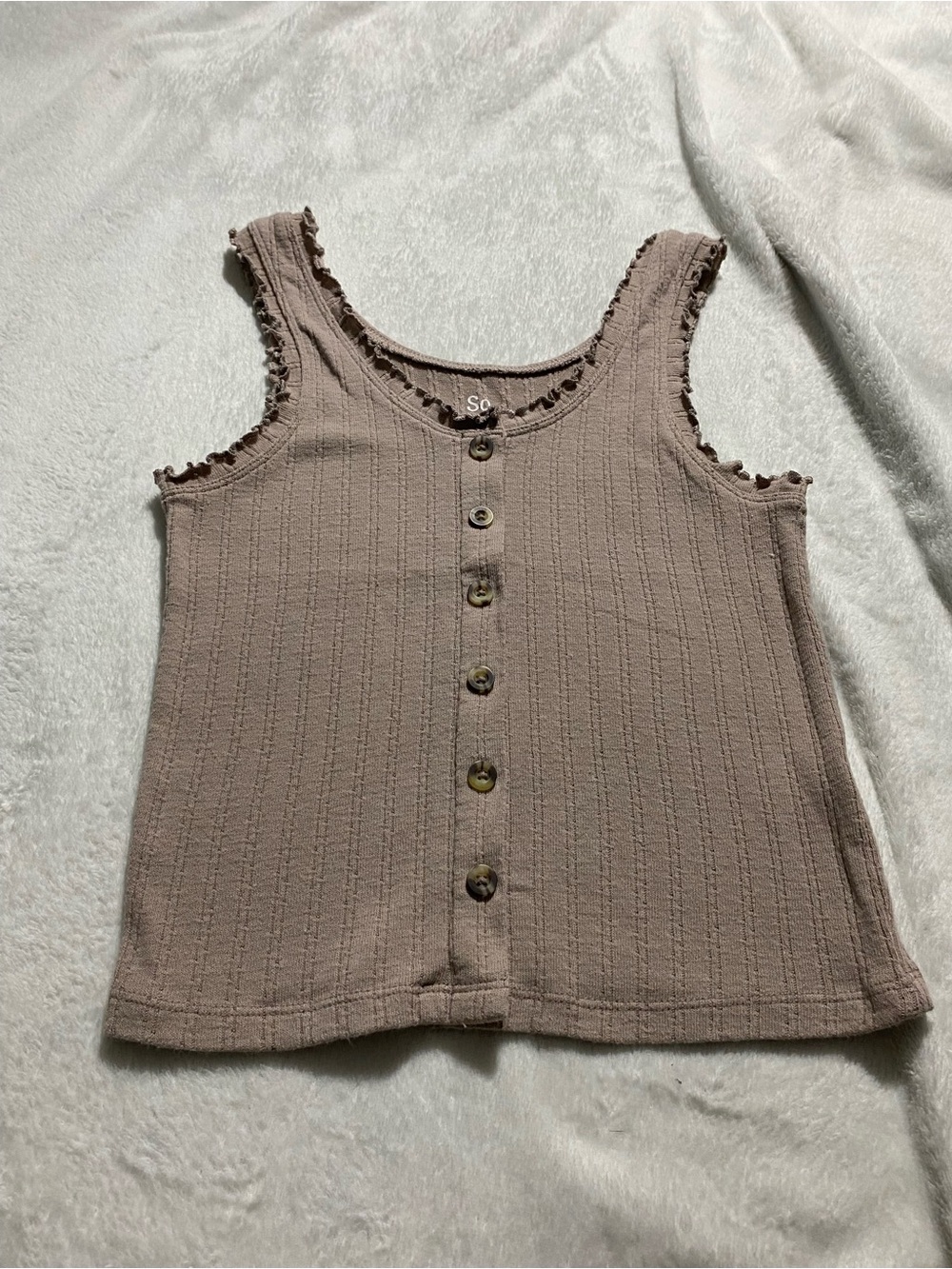 SO Ribbed Button-Front Tank Top in Taupe